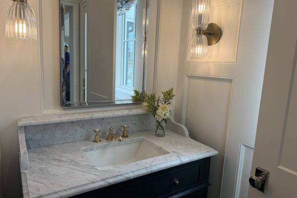 Bianco Carrara Marble Honed Vanity Grace and Nell construction
