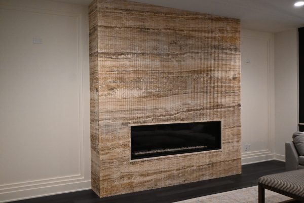 Reeded Travertine Fireplace